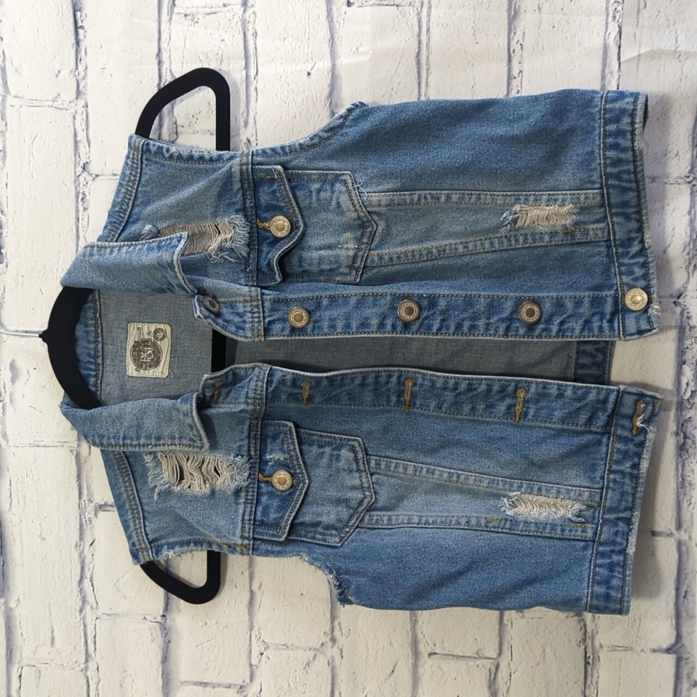 I&M Denim Distressed Ripped Jean Jacket Vest Women's Size Small/Medium